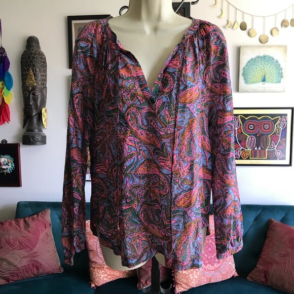 J CREW size 10 Liberty Fabrics Paisley Silk & Cotton Popover Top Blouse - Picture 1 of 4